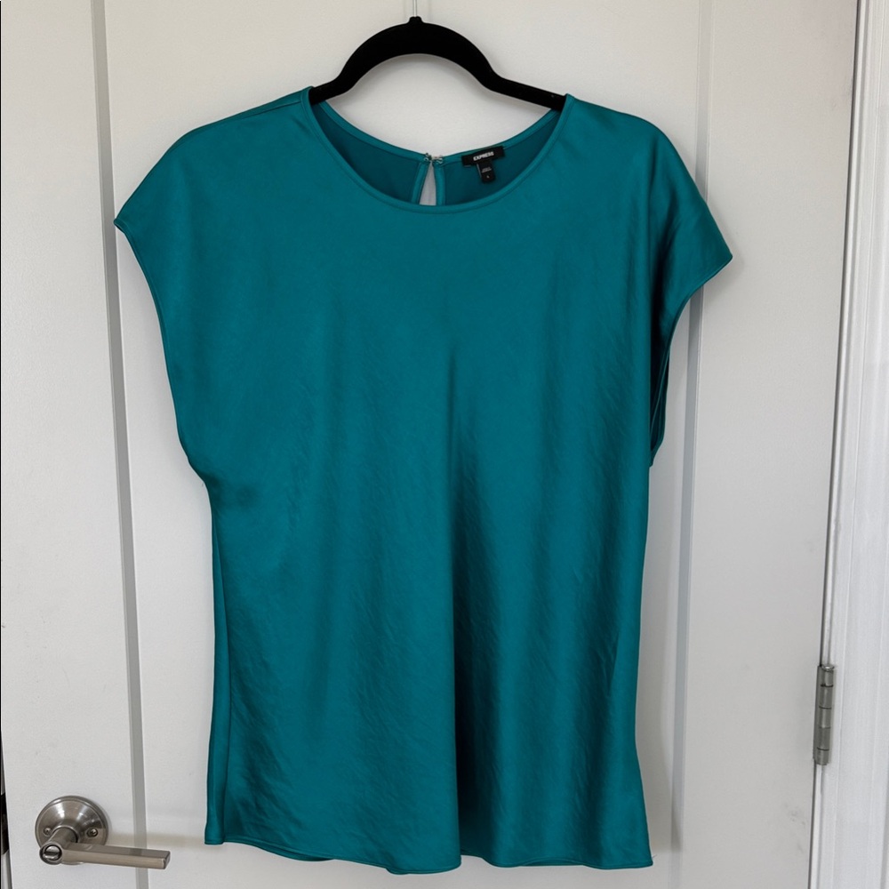 Express Teal satin wedge muscle blouse